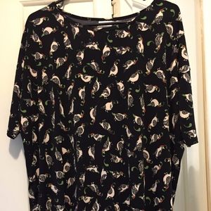 LuLaRoe black, red, ivory, & green quail Irma